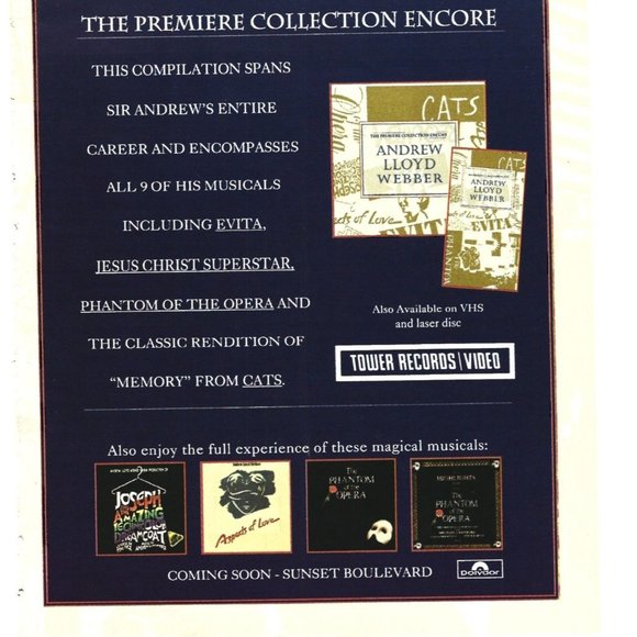 Year of Andrew Lloyd Webber Video Ad Cats 1990s Vintage Print Ad 8 inch Tall - Picture 3 of 4